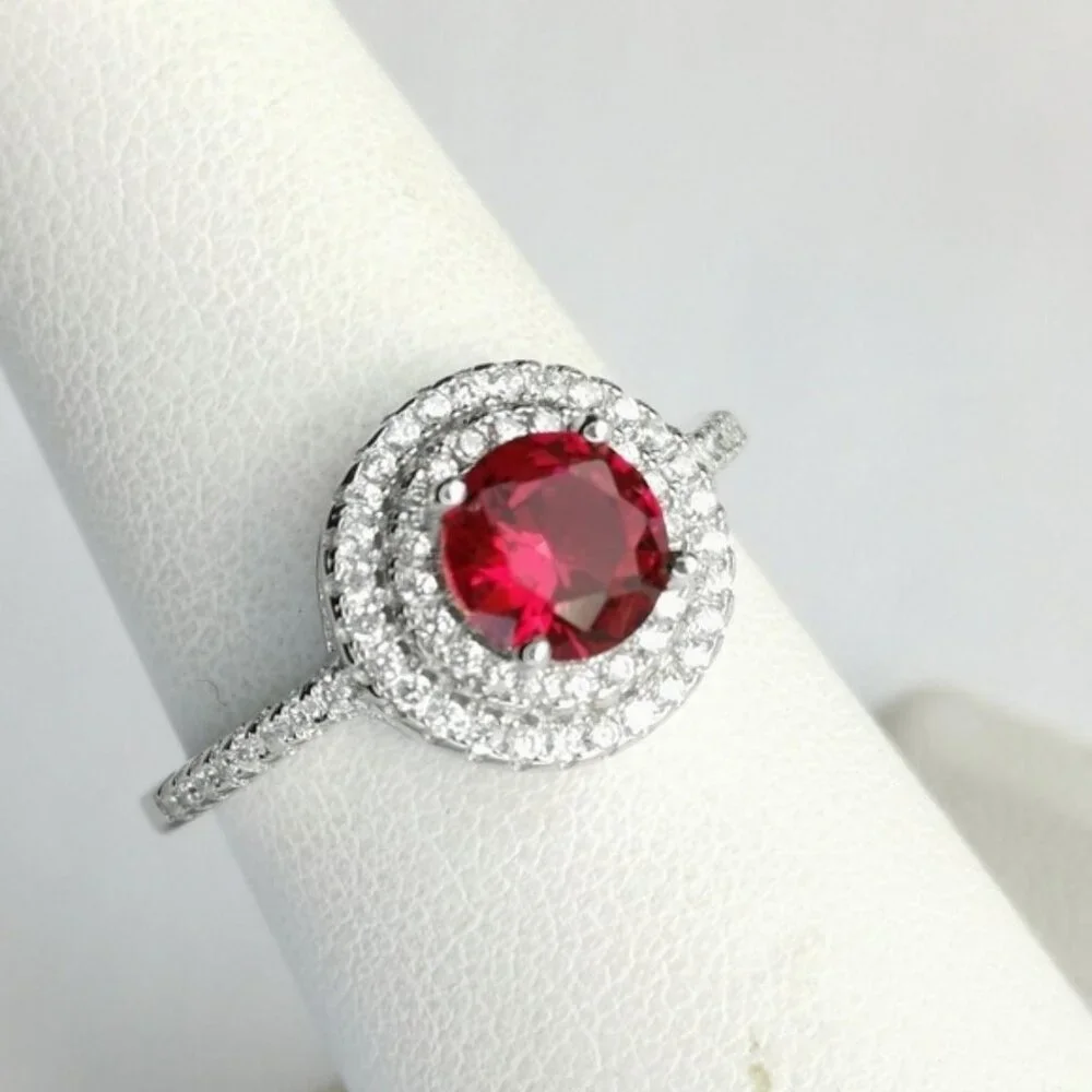 Lab Created Ruby CZ Halo  Ring Size 6